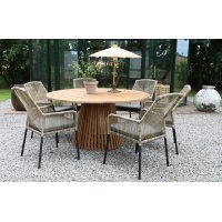 Saltö utematgrupp runt Ø150 cm bord med 6 st Ystad karmstolar - Teak/Svart Saltö utematgrupp runt Ø150 cm bord med 6 st Ystad karmstolar - Teak/Svart