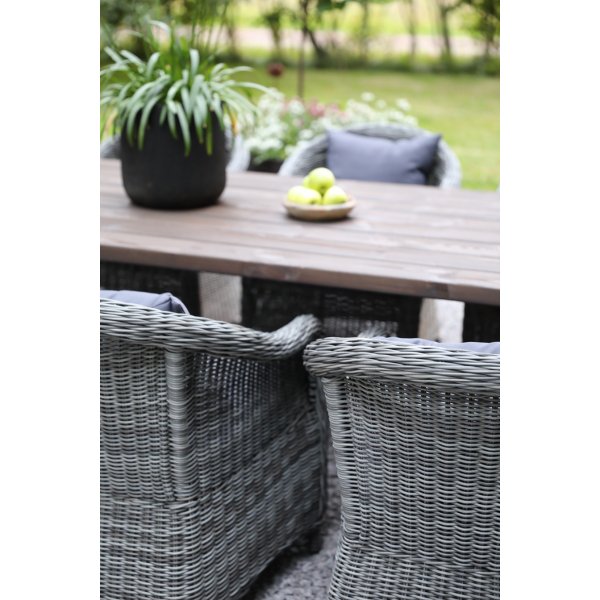 Oxford utematgrupp; brunsyrat bord 220 cm inkl 6 st Mercury ftljer gr konstrotting