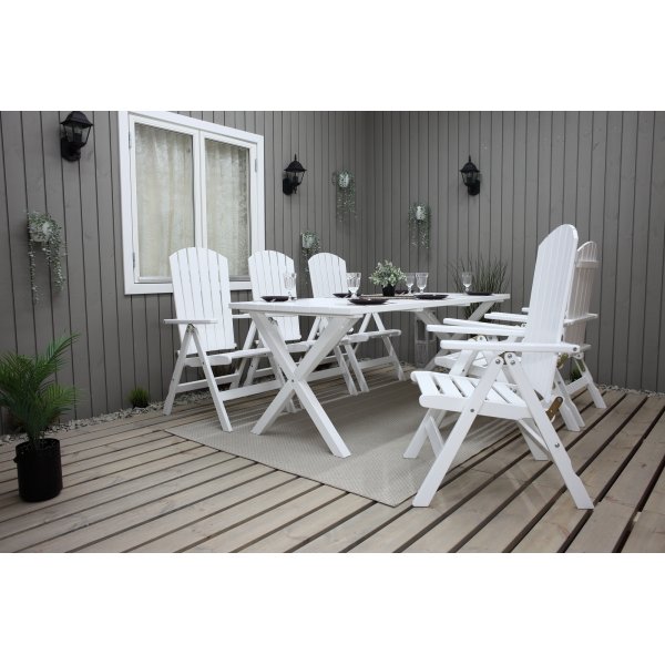 Scottsdale buitengroepstafel 190 cm incl. 6 Kungshamn positiestoelen - Wit Scottsdale buitengroepstafel 190 cm incl. 6 Kungshamn positiestoelen - Wit