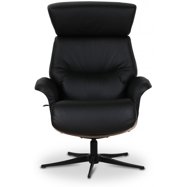 Marbäck reclinerfåtölj med fotpall - Svart läder / Trä Marbäck reclinerfåtölj med fotpall - Svart läder / Trä