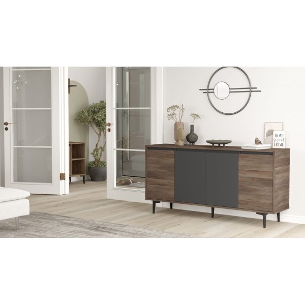 Buffet Aristo - Marron/anthracite + Pieds de meubles