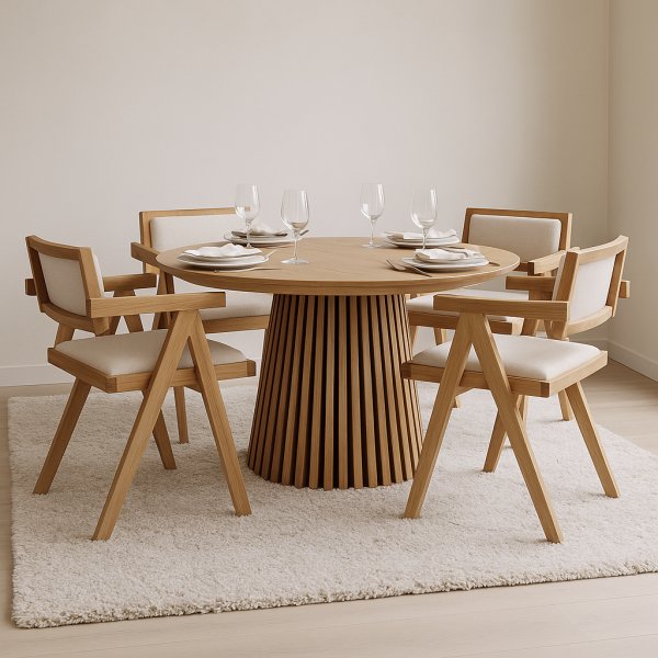 Osaka utdragbart matbord 120-200cm i ek med 4st Sara karmstol i ek och linne