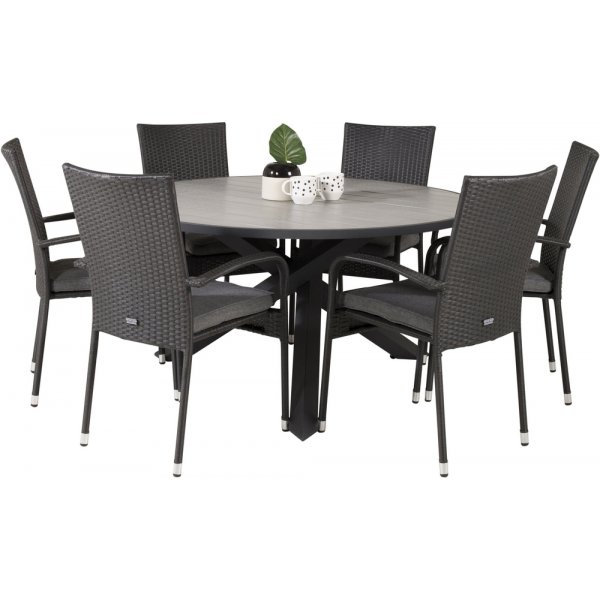 Parma utematgrupp med 6 st Anna stolar - Svart/Grå Parma utematgrupp med 6 st Anna stolar - Svart/Grå