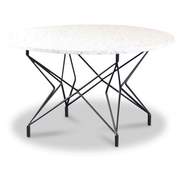 Terrazzo runt soffbord  80 cm - Bianco Terrazzo & underrede Star svart metall