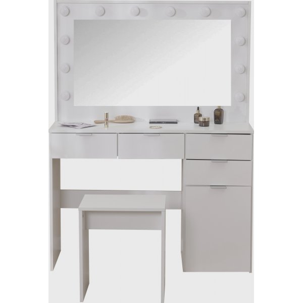 Sminkbord med spegel, sittpall och LED-belysning Sminkbord med spegel, sittpall och LED-belysning
