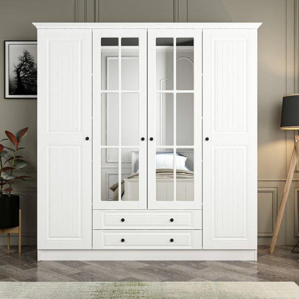 Armoire Capeto avec portes miroir, 180x52x190 cm, variante B - Blanc