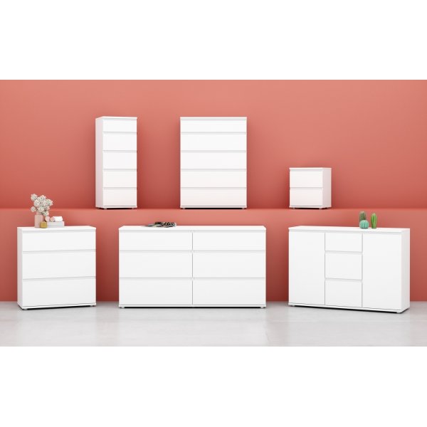 Nova slank dressoir met 5 laden - Wit + Meubelpoten Nova slank dressoir met 5 laden - Wit + Meubelpoten