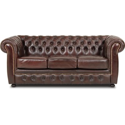 Dublin Chesterfield 3-sits soffa brunt lder + Mbelvrdskit fr textilier