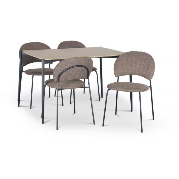 Lokrume matgrupp 120 cm bord i ljust tr + 4 st Hogrn bruna stolar