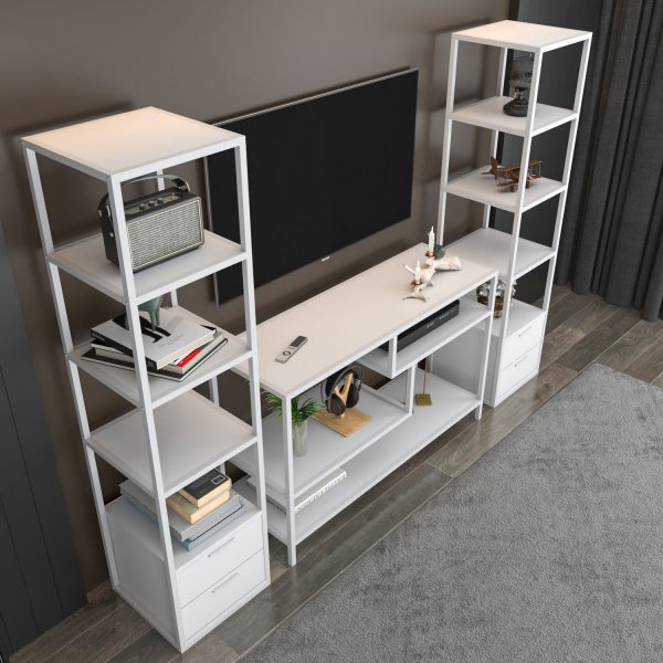 Banc média Robbins avec tablettes - Blanc Banc média Robbins avec tablettes - Blanc