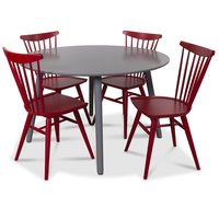 Rosvik matgrupp runt grått matbord med 4 st Thor pinnstolar- Grått / Rött Rosvik matgrupp runt grått matbord med 4 st Thor pinnstolar- Grått / Rött