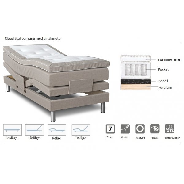 Ställbar säng 105x200 cm Medium - Grå Ställbar säng 105x200 cm Medium - Grå