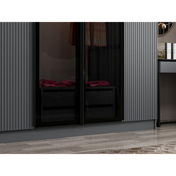 Cikani garderob med spegeldrrar, 315x52x210 cm - Antracit