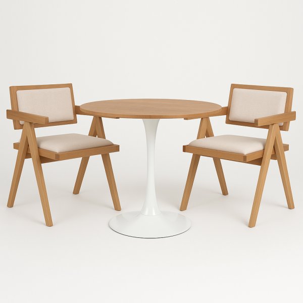 Matgrupp Sumner 80 cm ek/vit med 2 st Sara karmstolar i ek och linne