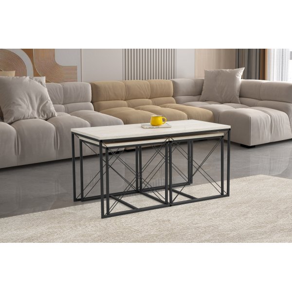 Ensemble de table basse Defne - Noir/marbre Ensemble de table basse Defne - Noir/marbre