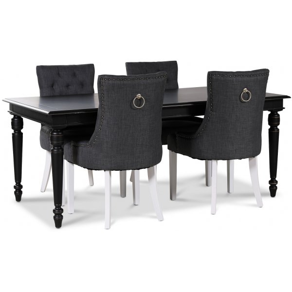 Paris matgrupp svart bord med 4 st Tuva stolar i grått tyg med rygghandtag Paris matgrupp svart bord med 4 st Tuva stolar i grått tyg med rygghandtag