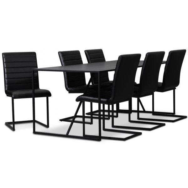 Lazio matgrupp 195 cm bord med 6 st Lazio stolar - Brun/Svart