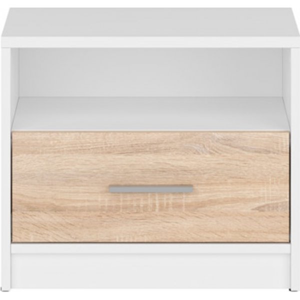Nepo Plus nachtkastje - Wit/licht eiken Nepo Plus nachtkastje - Wit/licht eiken