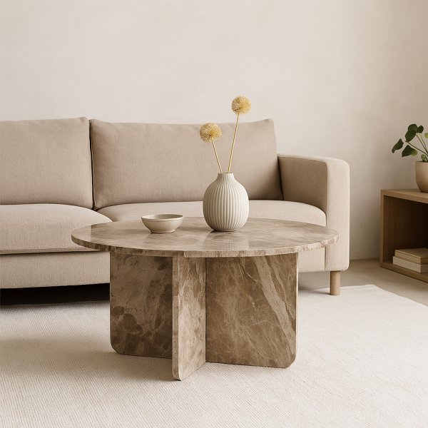 Level runt soffbord i marmor 85 cm - Grbeige