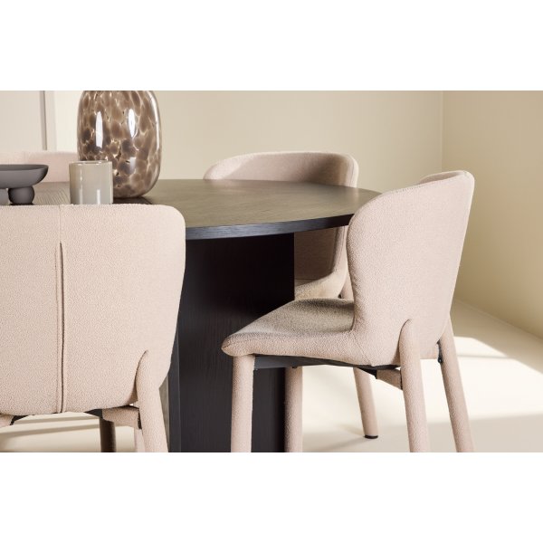 Matbord Strada med 6 st Astoria stolar - Beige/svart + 6.00 x Stolsdyna