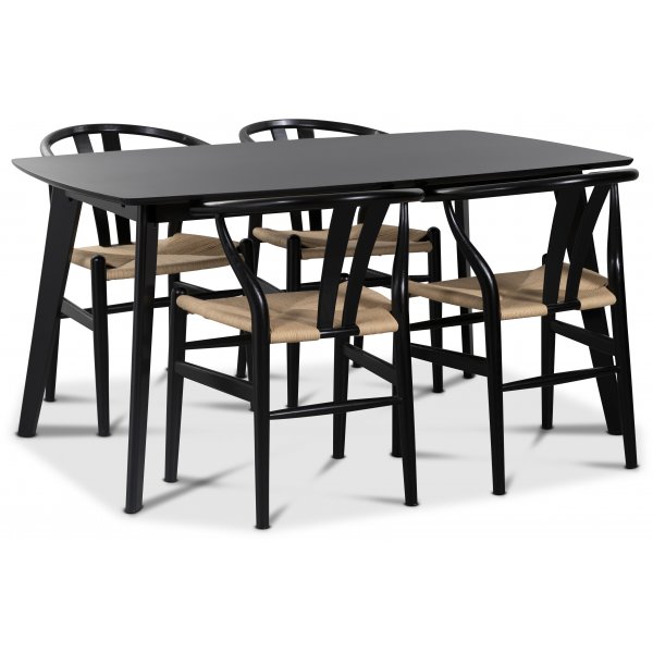 Sunda matgrupp: Oliver matbord HPL + 4 st Sunda matstolar svart / repsits