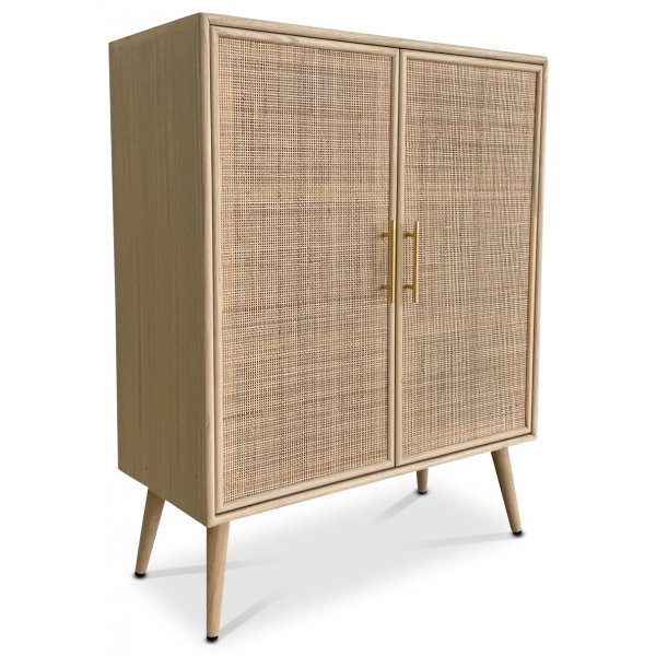 Handgemaakte kast van hout en natuurlijk rotan - React + Meubelpoten