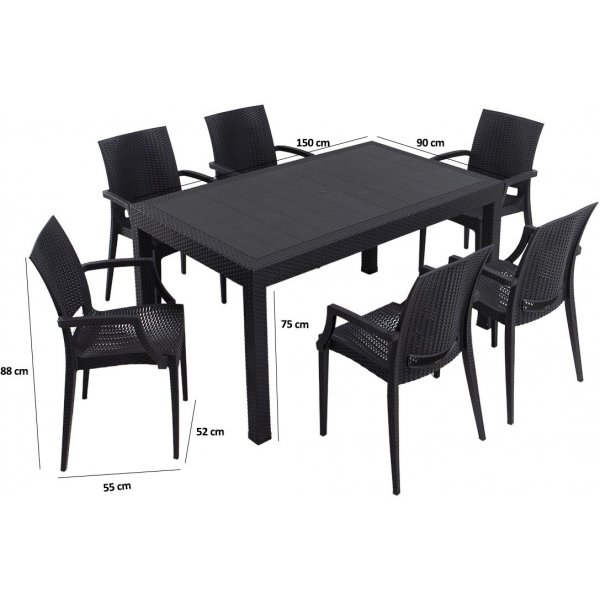 Groupe de repas d\\\'extrieur Meco avec 6 chaises avec accoudoirs - Anthracite