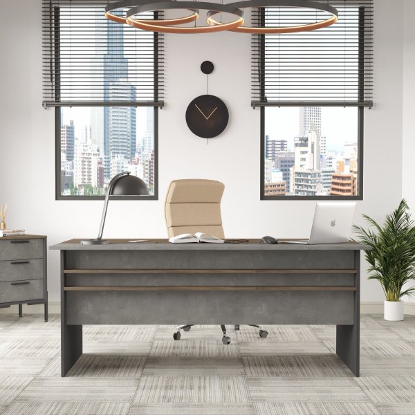 Vista skrivbord 180x89,5 cm - Brun/betong/antracit Vista skrivbord 180x89,5 cm - Brun/betong/antracit