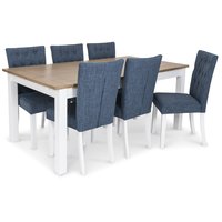 Skagen matgrupp - 180 cm Bord inklusive 6 st Crocket stolar i blå klädsel - Vit/Ekbets Skagen matgrupp - 180 cm Bord inklusive 6 st Crocket stolar i blå klädsel - Vit/Ekbets