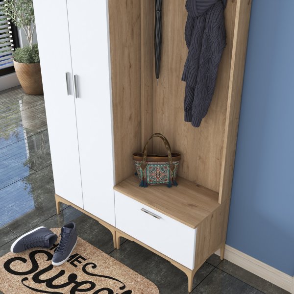 Meuble d\\\'entrée Esa 120 x 37,5 x 240 cm - Noyer/blanc Meuble d\\\'entrée Esa 120 x 37,5 x 240 cm - Noyer/blanc