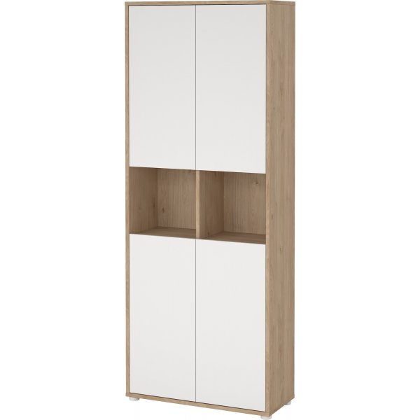 Sign bokhylla hög med 4 dörrar - Vit/hickory Sign bokhylla hög med 4 dörrar - Vit/hickory