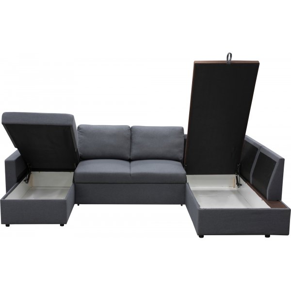 Bddsoffa U-modell mrkgr - Trn + Textilrengring fr mbler