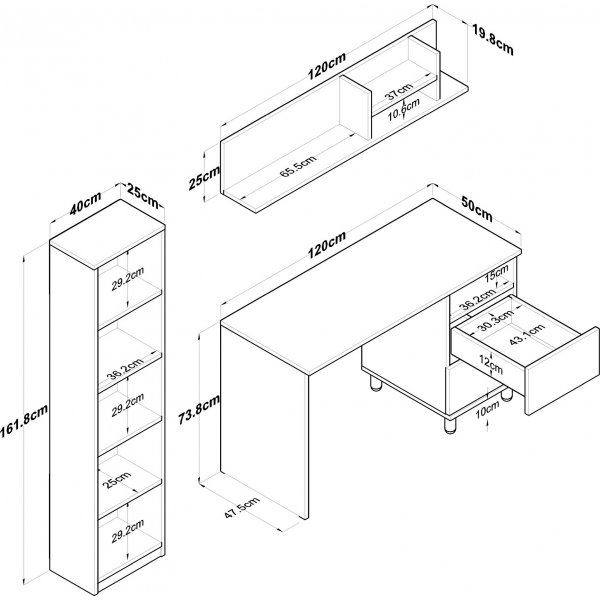 Bureau Hanna avec systme d\\\'tagres 15, 120 x 50 cm - Noyer/anthracite