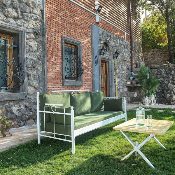 Canapé d'extérieur 3 places Hampus - Blanc/vert + Nettoyage textile pour meubles Canapé d'extérieur 3 places Hampus - Blanc/vert + Nettoyage textile pour meubles