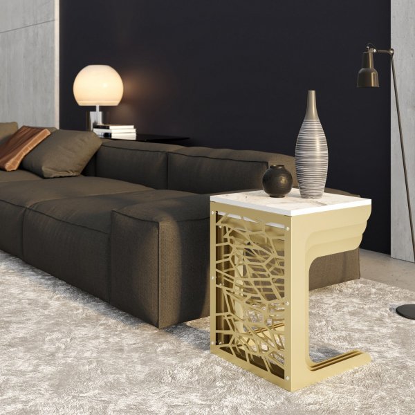 Hare satsbord 45,5 x 51 cm - Guld/vit