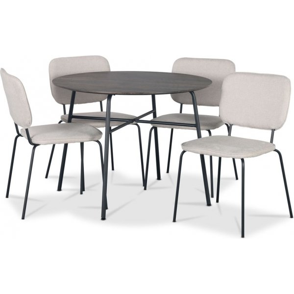 Tofta matgrupp 100 cm bord i mrkt tr med 4 st Lokrume beige stolar