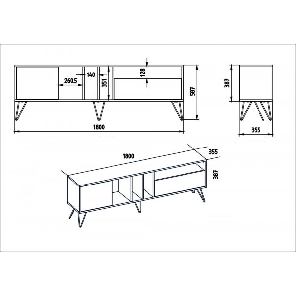 Banc multimédia Mistico 180 cm - Noyer/noir Banc multimédia Mistico 180 cm - Noyer/noir