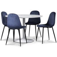 Seat matgrupp, runt matbord med 4 st Carisma sammetsstolar - Vit/Blå Seat matgrupp, runt matbord med 4 st Carisma sammetsstolar - Vit/Blå