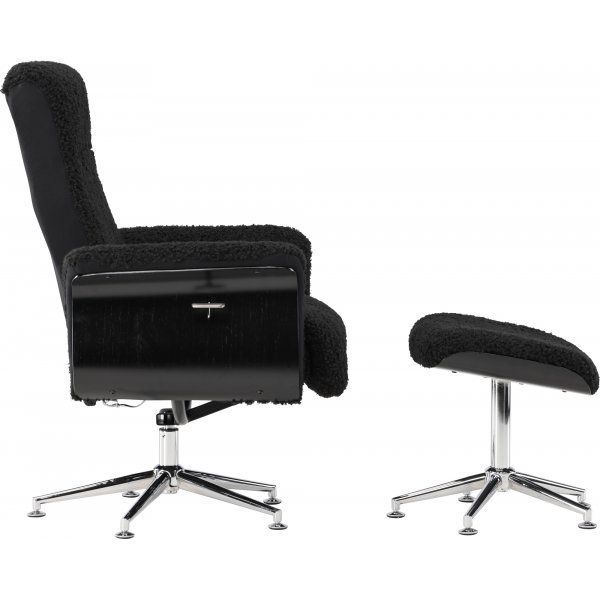 Reclinerfåtölj med fotpall Svart / Krom - Hagön + Textilrengöring för möbler Reclinerfåtölj med fotpall Svart / Krom - Hagön + Textilrengöring för möbler