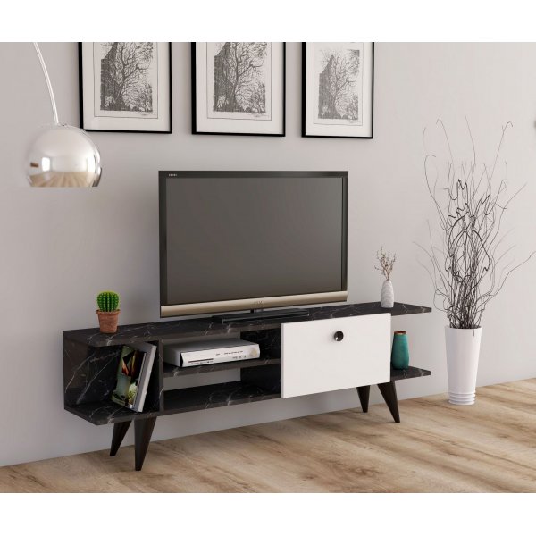 Idil TV-bänk - Svart marmor/vit Idil TV-bänk - Svart marmor/vit