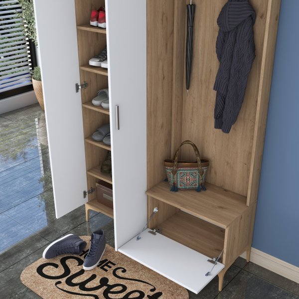 Meuble d\\\'entrée Esa 120 x 37,5 x 240 cm - Noyer/blanc Meuble d\\\'entrée Esa 120 x 37,5 x 240 cm - Noyer/blanc