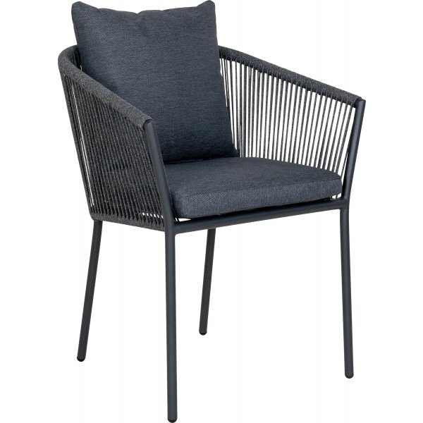 Cleveland utematgrupp; 4 st stolar med runt bord - Gr/svart/teak