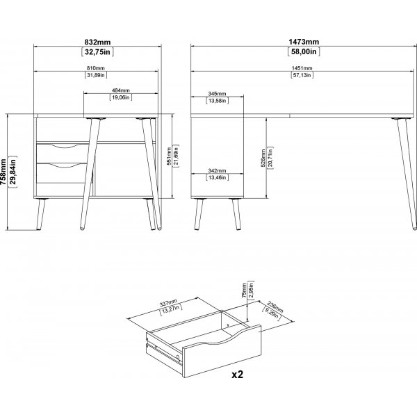 Bureau Oslo 145 x 81 cm - Blanc/chne