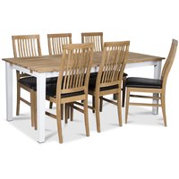 Österlen matgrupp, Klassiskt 180 cm matbord i vit/ek med 6 st Kivik matstolar med sits i svart PU Österlen matgrupp, Klassiskt 180 cm matbord i vit/ek med 6 st Kivik matstolar med sits i svart PU