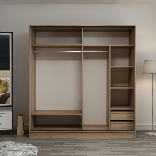 Armoire Kapusta avec porte miroir, 220x52x210 cm - Marron/noir