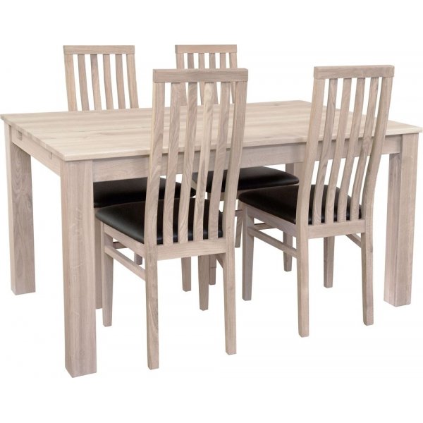 Groupe de repas Table  manger Qubec 140x90 cm avec 4 chaises Alaska - Blanc pigment/cuir cologique noir