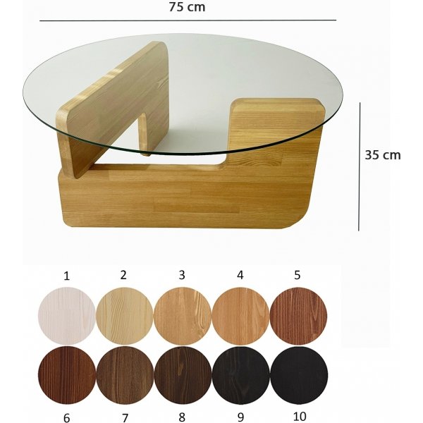 Mia soffbord 75 cm - Ek/klarglas