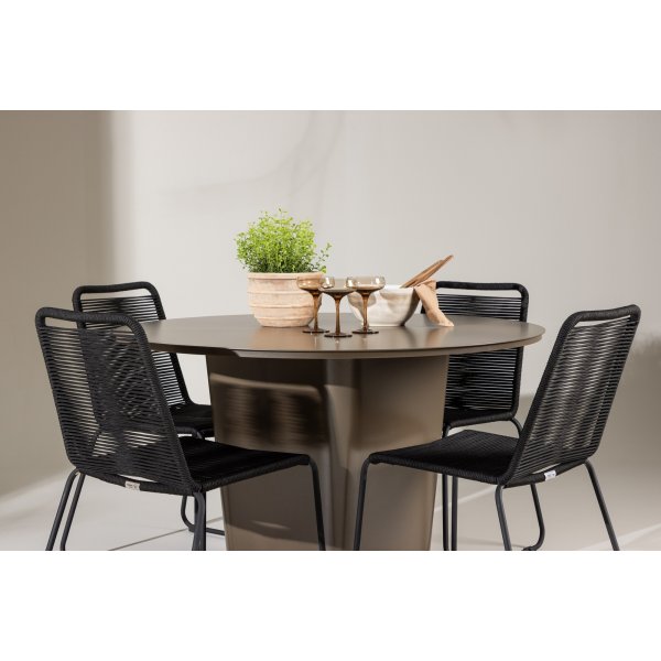 Santa Fe rund matgrupp med 4 st Lindos stolar - Brun/svart