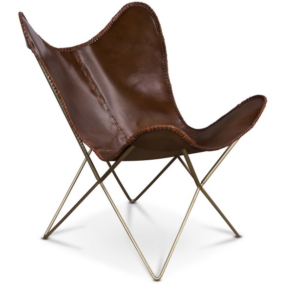 Fladdermusfåtölj Trendens - Brunt skinn / Mässing Fladdermusfåtölj Trendens - Brunt skinn / Mässing