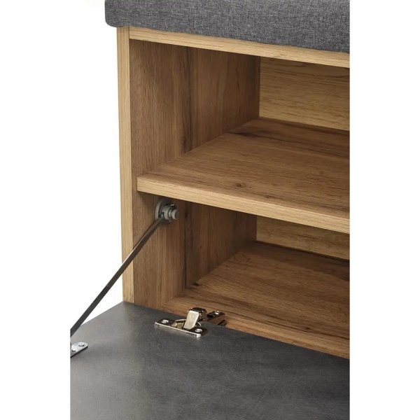 Meuble à chaussures Abdel avec siège - Gris/chêne wotan Meuble à chaussures Abdel avec siège - Gris/chêne wotan